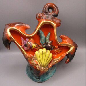 Vintage Vallauris Anchor Ceramic Table Lamp Nautical Fish Cord Cut